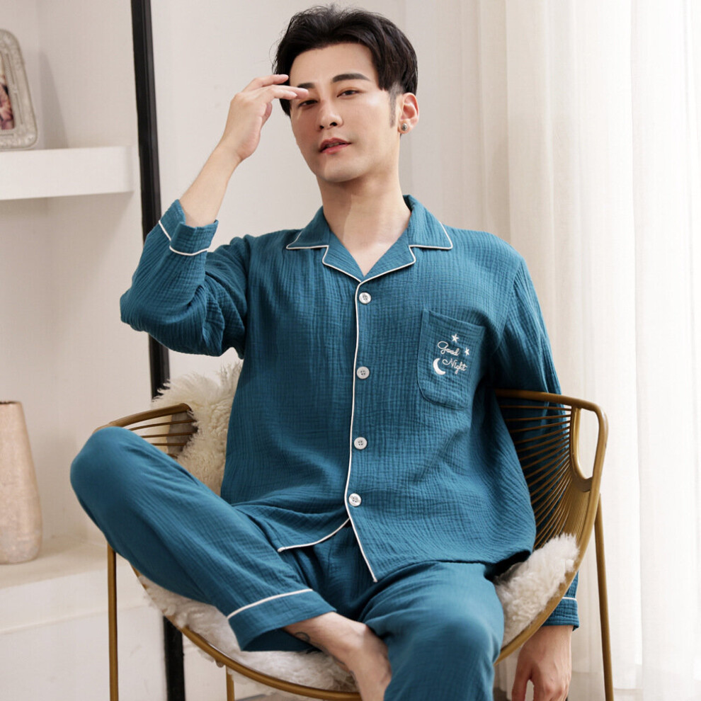 Pijamas Solid Double Layer Pure Cotton Gauze Long Sleeve Men Pajamas Sets Household Clothes Sleepwear Set on OnBuy