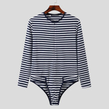 Comfortable Homewear Men's Sexy Striped Onesies Zipper Male All-match Rompers Long Sleeve Jumpsuit S-5XL