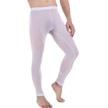 Men's Sexy Long Johns Sheer Base Layer Gym Sports Long Pants Leggings Translucent Thin Tight Running Bottoms Gay Sleepwear