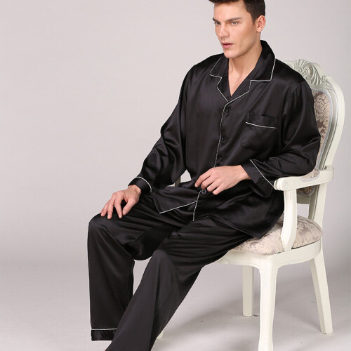 Mens Plain Poly Satin Silk Long Sleeve Pyjamas Set Traditional Solid Pajamas Set Pajama Set Men Mens Pajamas on OnBuy