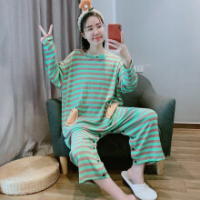 Cotton Women Striped Onesies Pajama Sleepwear Green Striped Long Sleeve Jumpsuit Nightwear Female Plus Size Home Clothes
