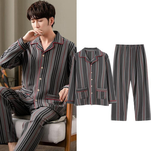 Men Shirt&Pants Pajamas Suit Sleepwear Plaid Nightwear 2PCS Cotton Pijamas  Nightgown Loose Male Intimate Lingerie Home Clothes on OnBuy