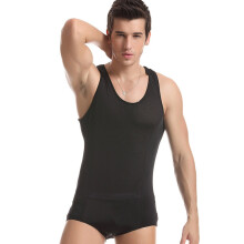 Men's mesh vest suit male sexy conjoined body net hole tank underskirt bodysuit