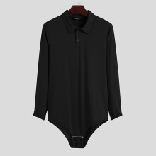 Men Bodysuit Pajamas Long Sleeve Lapel Button Rompers Tops Streetwear Sexy Solid Men's Casual Bodysuits S-5XL