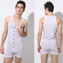 One Piece Suit Pure Cotton Men's Quick Dry Breathable Solid Sleeveless Tank Tops Pajamas Set Male Home Underwear Body Shapers
