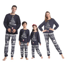 Autumn and Winter Christmas Parent-child Matching Pajamas Red Navy Children Women Men Home Clothing for A Family of Three