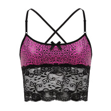 Gay Men Sissy Underwear Erotic Leopard Lace Cami Crop Tops Nightwear Sleepwear