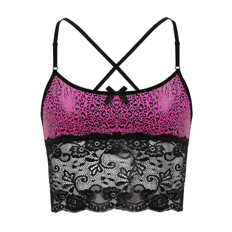 Gay Men Sissy Underwear Erotic Leopard Lace Cami Crop Tops Nightwear Sleepwear