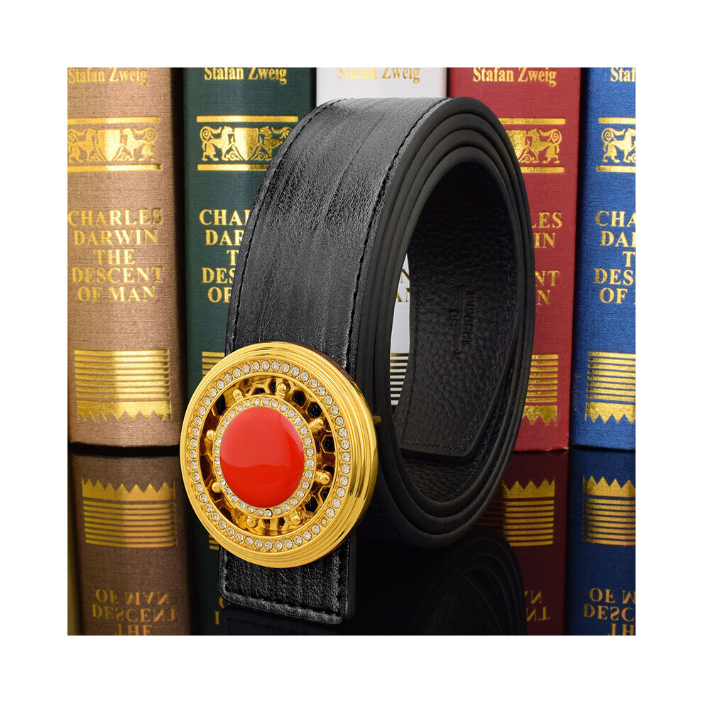 High Belt Men's Emerald Rotating Round Buckle yellow Belt Name Leather Ceinture Homme-image-OPC-PBR7P7K-NEW