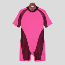 Comfortable Homewear Men's Stitching All-match Onesies Patchwork See-throuth Mesh Short Sleeve Bodysuits S-5XL