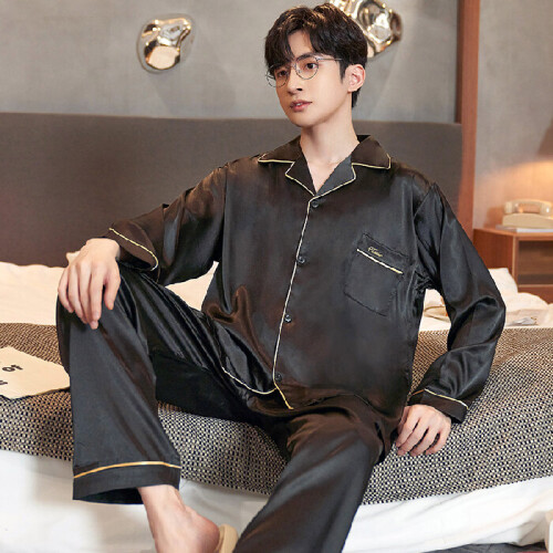 Mens Stain Silk Pajama Set Men Pajamas Long Sleepwear Father Gift