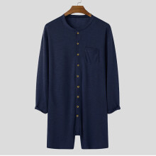 Sexy Men's Solid Tight One-Piece Shorts Long Sleeve Crew Neck One-Piece Clothes Buttons Pajamas Home Clothes