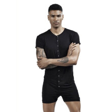 Men Sexy Pajamas Jumpsuit Short Sleeve V-Neck Comfortable Button Leisure Onesies Homewear Sleepwear Men Rompers Nightwear