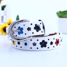 Child Hollow Flower Waistband Kids Silver Buckle Belt Faux Leather Waist Belts Colorful Floral Apparel Belts Accessories