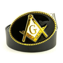Casual Boys Waist Belt Male with Mason Freemasonry Gold/Black Enamel Metal Buckle Western Cowboy Men Accessories