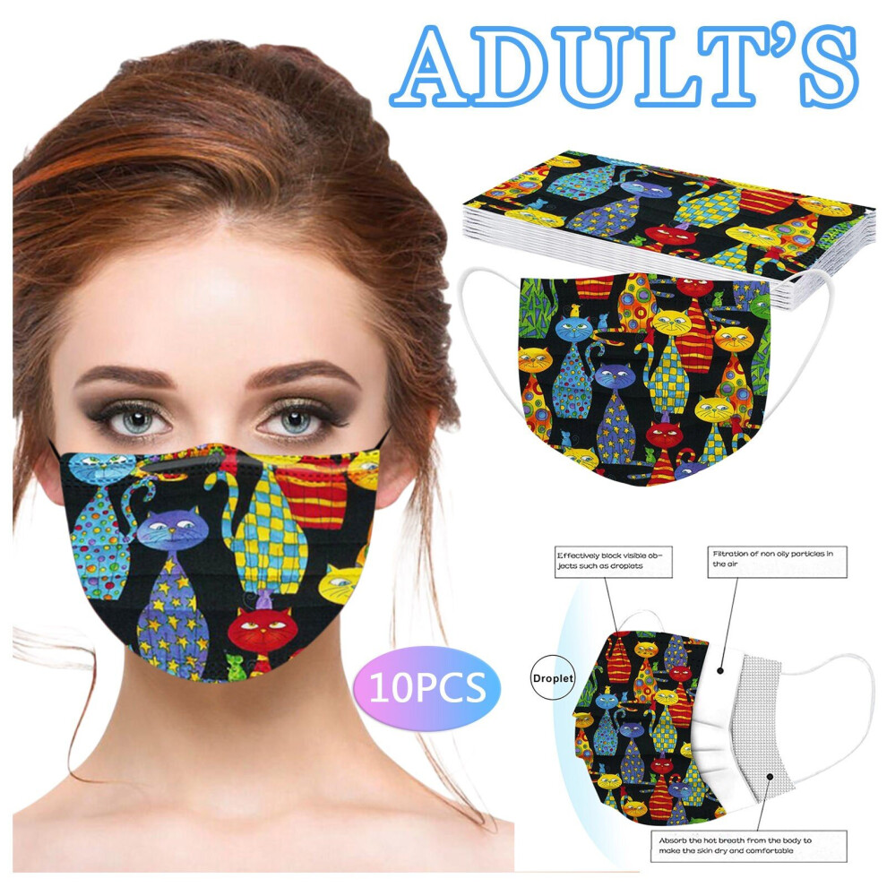 10Pcs Adult Cat Print Disposable Face Mask 3Ply Christmas Mascherine Masque?Jetables Mascarillas Masque Adultes Mondmasker 885658906627