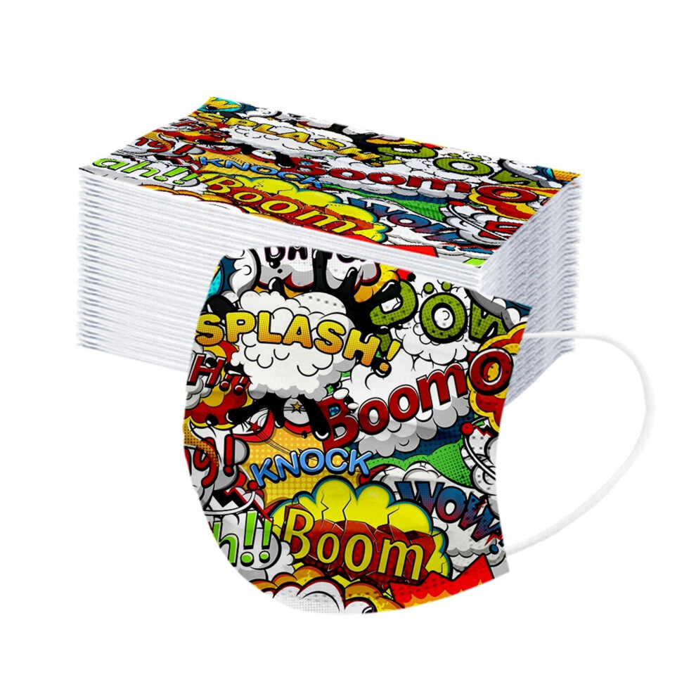 50Pc Child Disposable Face Masks For Kids, Comic Print Breathable 3 Ply Mask Halloween Mask Cosplay Masque Enfant Jetable 885658911966