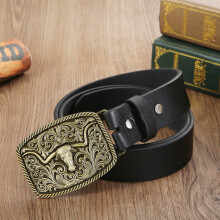 Western Cowboy Zinc Alloy Domineering Bull Headband Retro Flower Belt Buckle PU Belt Men's Gift