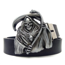 Casual PU Leather Boys Men's Waist Belts with Antique Silver Skull Metal Buckle Western Cowboy Accessories
