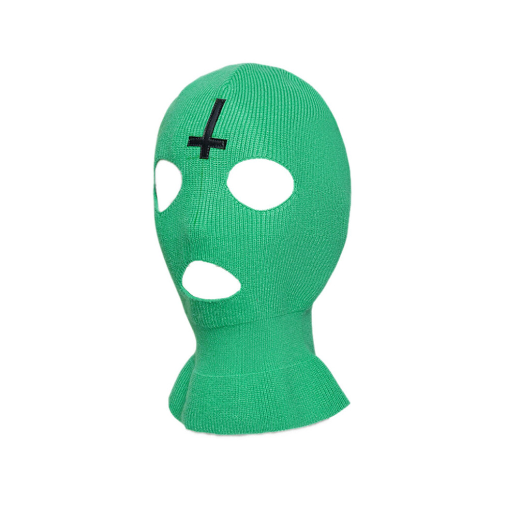 Green,Multicoloured Musician The Creator Cosplay Stage Face Mask Halloween Cross Printed Green Head Cover Woolen Headgear Masks Ski Warm Hat