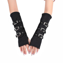 Gothic Punk Gloves Buckled Up Bondage Arm Warmers Metal Straps Women's Style Fingerless Gloves For Girls