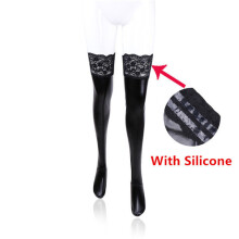 Women's Lace PVC Leather Stockings Erotic Lingerie Thigh High Stockings Female Pole Dance Long Latex Stockings Knee High Medias