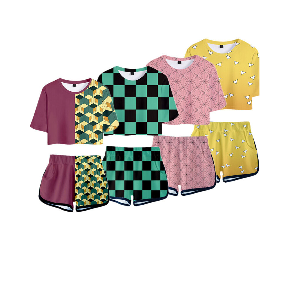 Yumenam Anime Crop Top & Shorts Set - Kimetsu No Yaiba Design