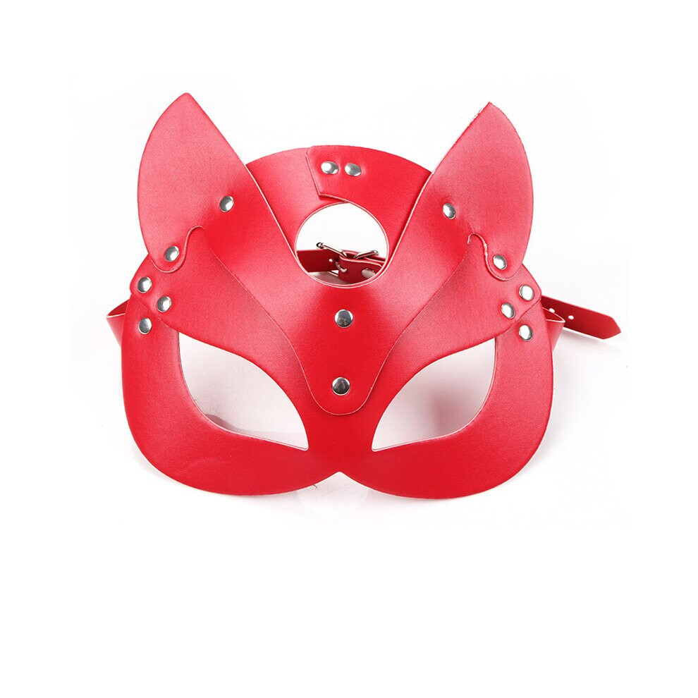 Stage Performance Props of Women Sex Leather Mask with Bondage Collar for Cat Cosplay Half Mask Party Sexy Costumes