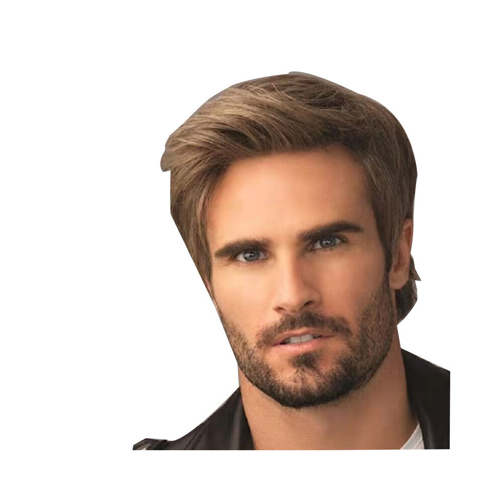 Multicoloured Wig Short Mixed Brown Male Straight Synthetic Wig For Men Hair Fleeciness Realistic Natural Brown Toupee Wigs