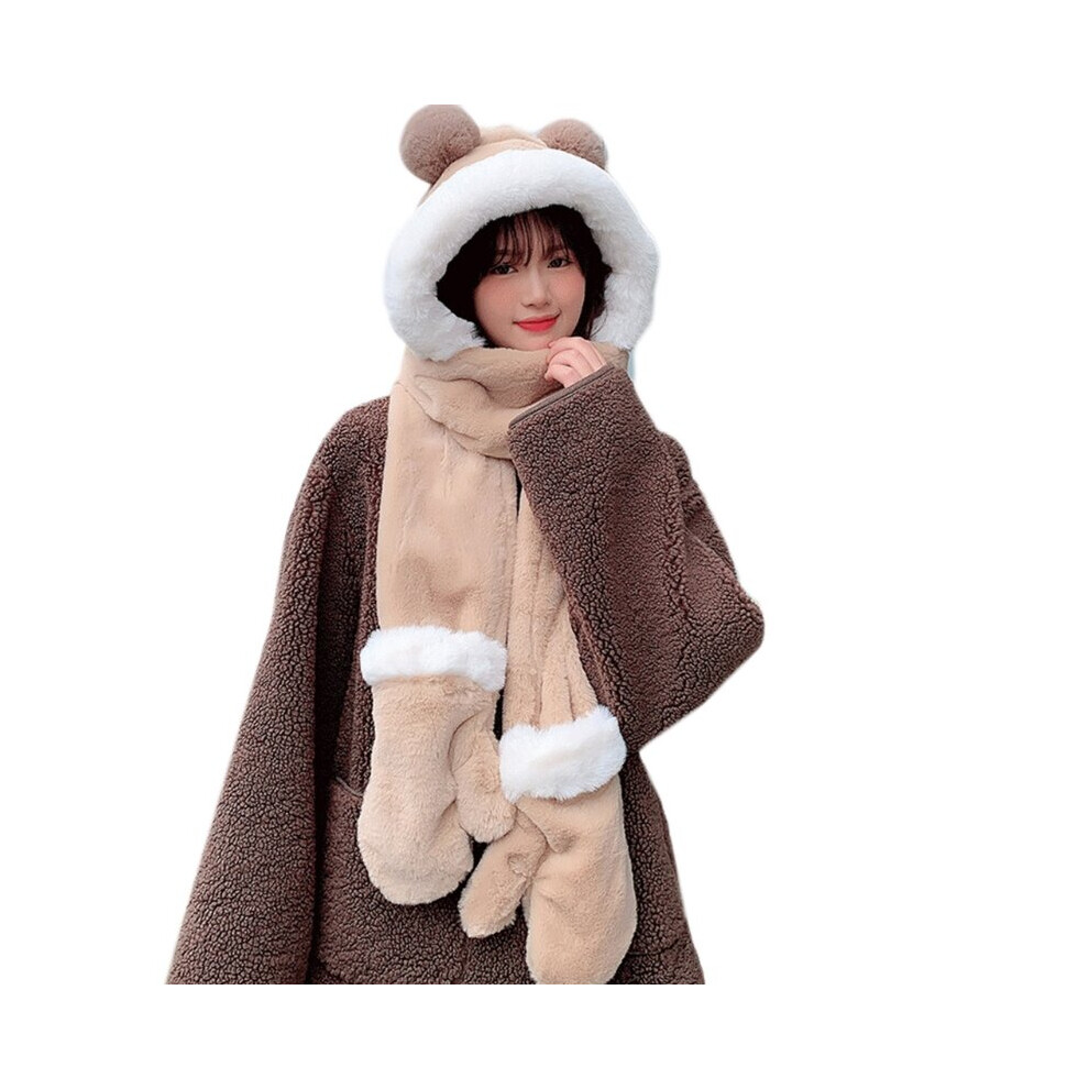 40GC Hooded Scarf Winter Hat Scarf Gloves Set For Women Bear Ear Hat Scarf Thumb-image-OPC-PBR82P2-NEW