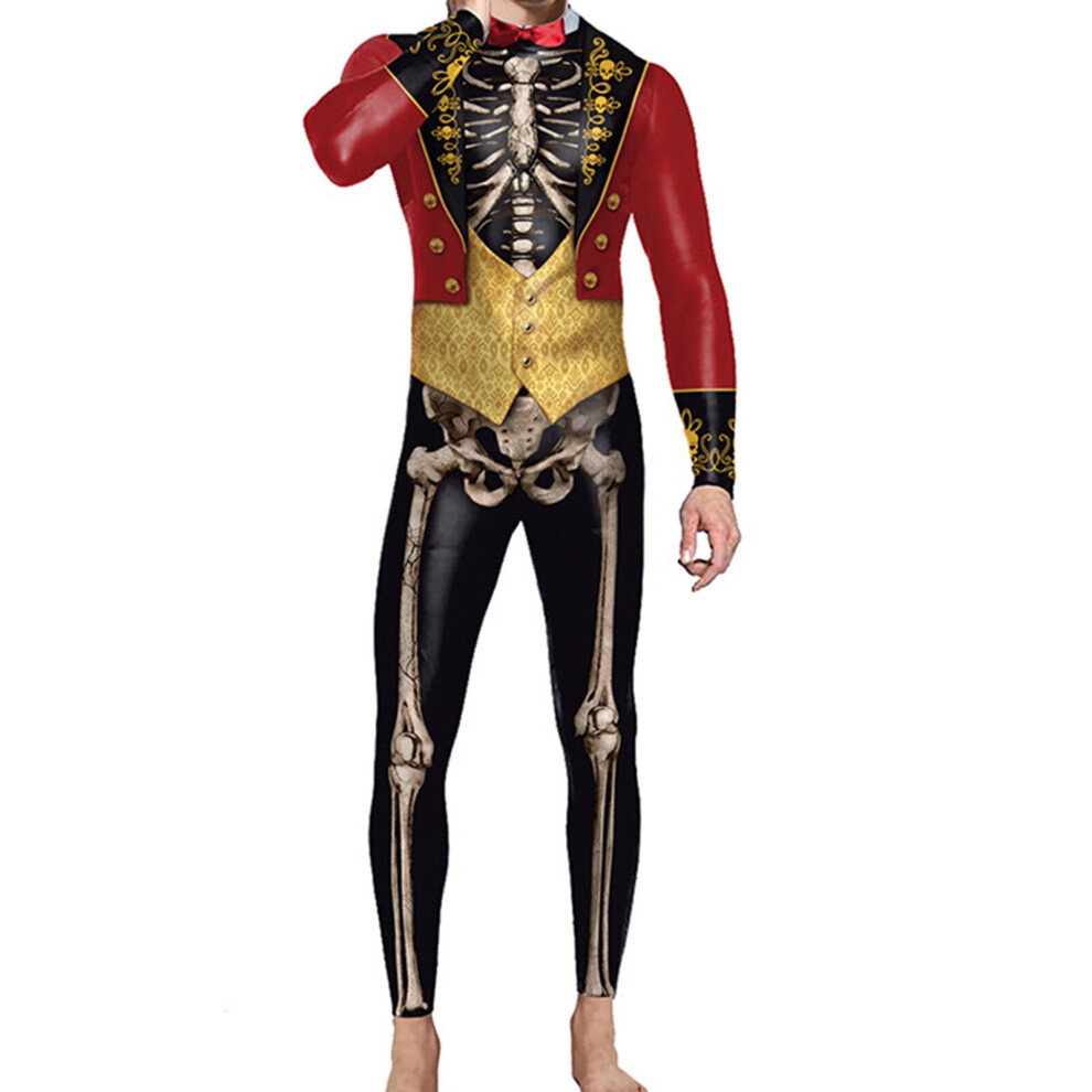 Multicoloured Men 3D Skeleton Print Halloween Cosplay For Mens One-Piece Jumpsuit Carnival Party Performance Scary Costume Muscle Bodysuit