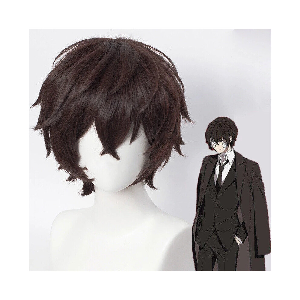 Unisex Multicoloured High Anime Bungo Stray Dogs Dazai Osamu Cospla Wig Short Brown Curly Heat Resistant Synthetic Hair Wigs + Hairnet