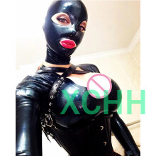 Latex Hood Mask Open Eyes and Nose Holes Open Mouth with Back Zipper for Women