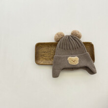 Children's cap Autumn and winter version baby cartoon ear cap warm Nantong hairball boy knitted cap 46-50cm