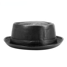 Men Leather Trilby Hat Male Fedora Cap Retro Women Autumn Porkpie Caps Men's Vintage Jazz Hats