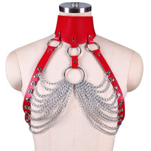 Sexy Harajuku PU Choker Harness Punk Collar Belt Necklace Caged Bra Spikes Metal Chain Chest Straps Club Party