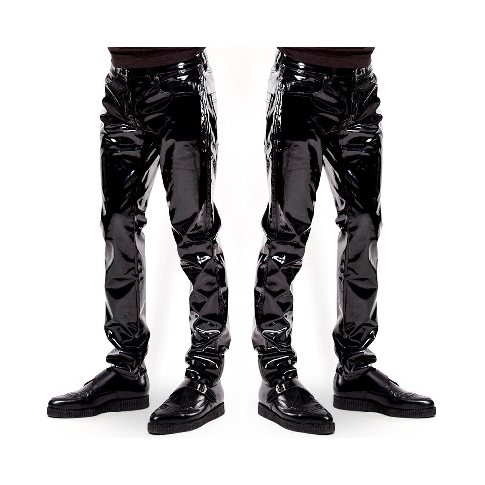 Men Sexy wetlook PVC Stage Wear Faux Leather Pencil Pants Skinny latex  leggings pole dance Club Wear on OnBuy