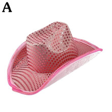 LED Sequins Pink Cowgirl Hat Western Costume Cowboy Hat Performance Dance Rolled Brim Cowboy Hat For Holiday Party
