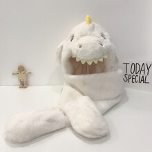 children warm hat scarf winter thick plush one-piece cap for boys and girls dinosaur ear caps