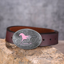 Western cowboy zinc alloy running powder horse belt buckle with leather belt men and women with the same paragraph couple