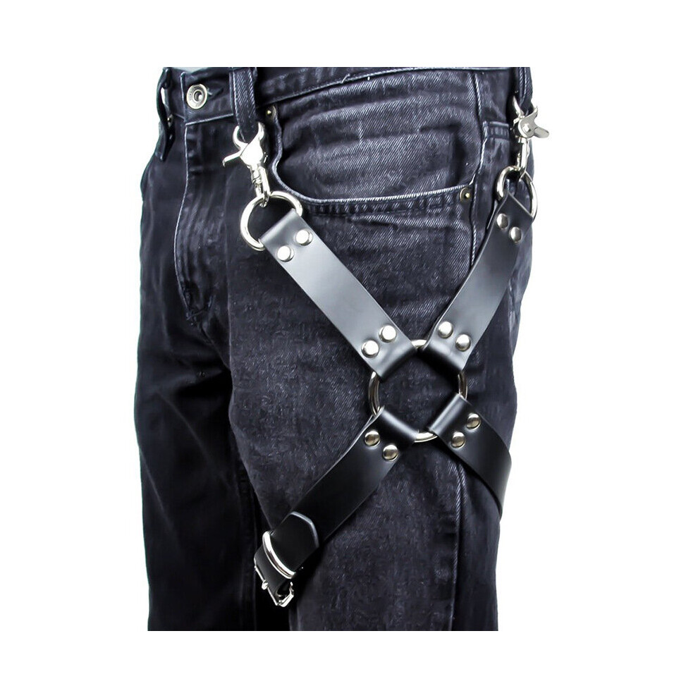 Black Sexy Men Goth Pastel Pu Leather Garter Belt Waist Straps Harness Bondage Leg Harness Suspenders For Jeans Pants Men Accessories