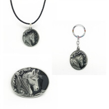 Cowboy horsehead belt buckle leather necklace with a key ring zinc alloy belt buckle for 4.0 belt buckle