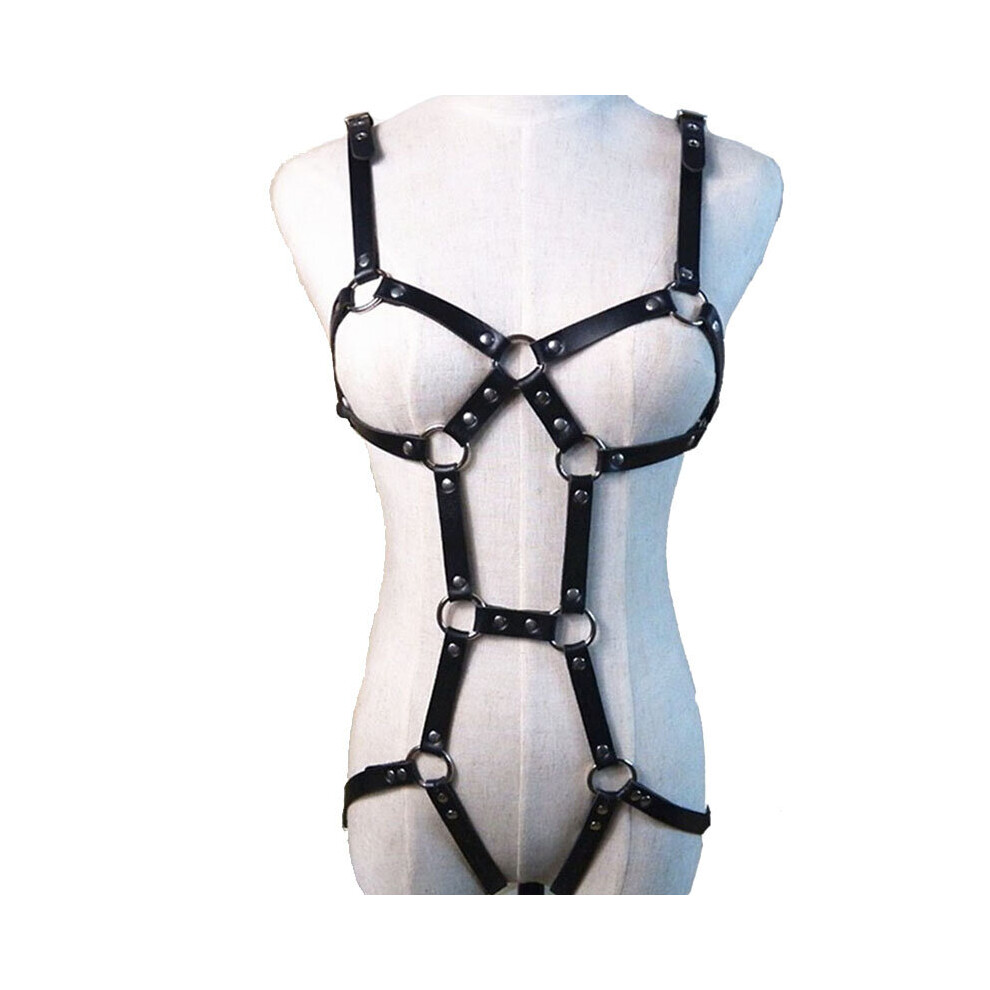 Women Leather Harness BDSM Goth Lingerie Suspender Bra Straps
