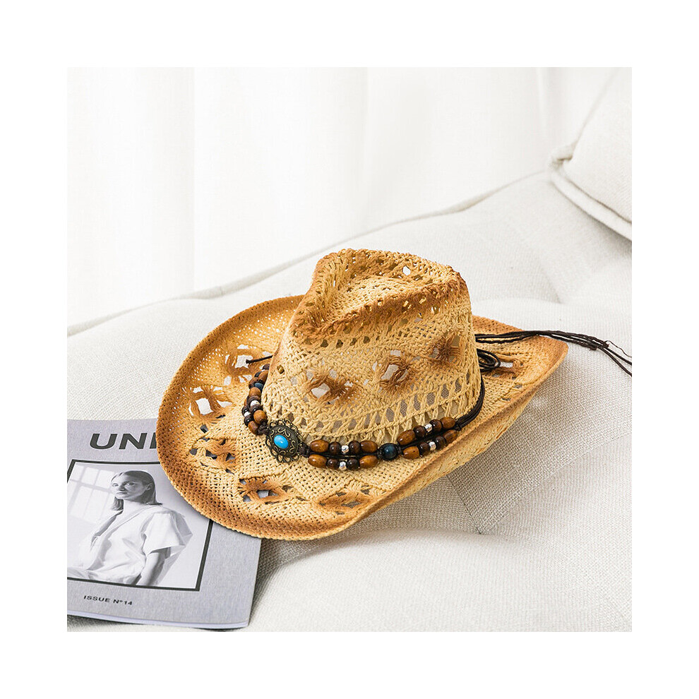 Summer Men Women Straw Hollow Western Cowboy Hat Lady Punk Sombrero Hombre Cowgirl Outdoor Jazz Beach Sun hat