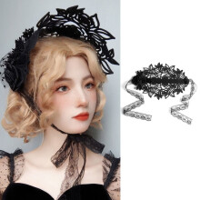 Flower Death Witch Bonnet Flat Hat Lace Headband Tiara French Hat for Halloween Christmas