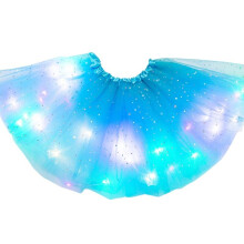 Women Girls Starry Sky Star Sequins Tutu Skirt LED Light Up Neon Colorful Layered Tulle Ballet Dance Party Short Dress