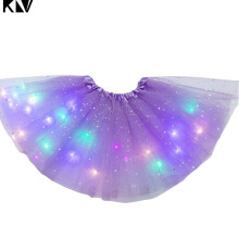 Women Girls Starry Sky Star Sequins Tutu Skirt LED Light Up Neon Colorful Layered Tulle Ballet Dance Short Dress Luminous Party