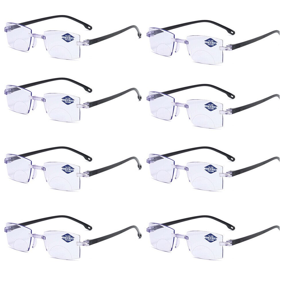 Multicoloured Diamond-Cut Bifocal Progressive Reading Glasses Men Light Blocking Multifocal Eyewear Ultralight Rimless Eyeglasses