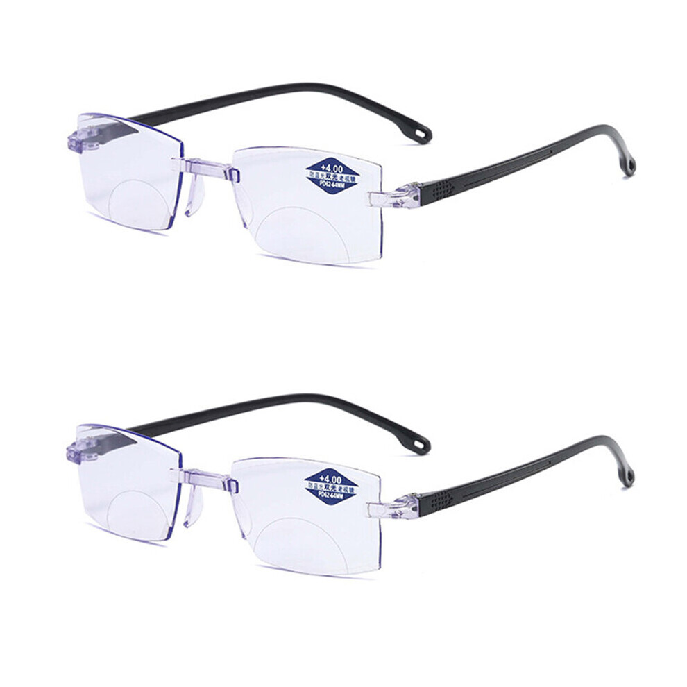 Multicoloured Diamond-Cut Bifocal Progressive Reading Glasses Men Light Blocking Multifocal Eyewear Ultralight Rimless Eyeglasses