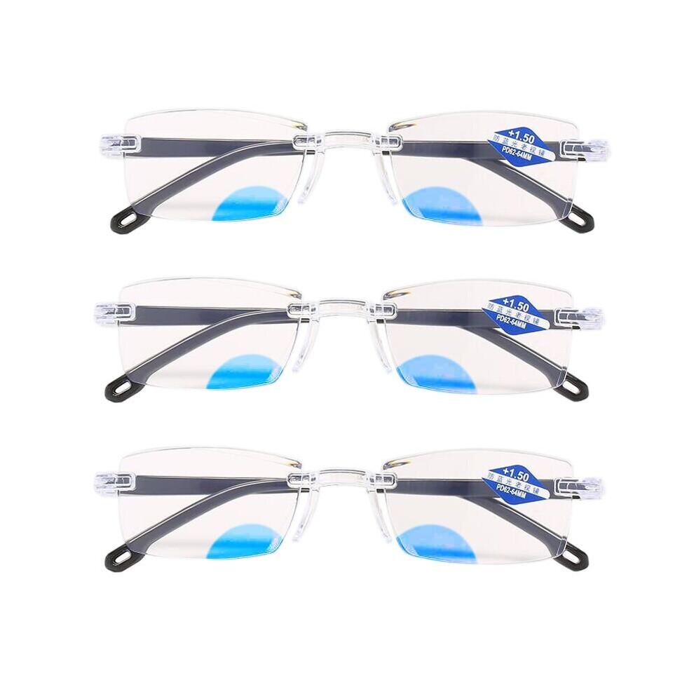 Diamonds Cutting Rimless Reading Glasses Men TR90 Normal Lense Women Anti-blue light Ultra-light Magnification Eyewear